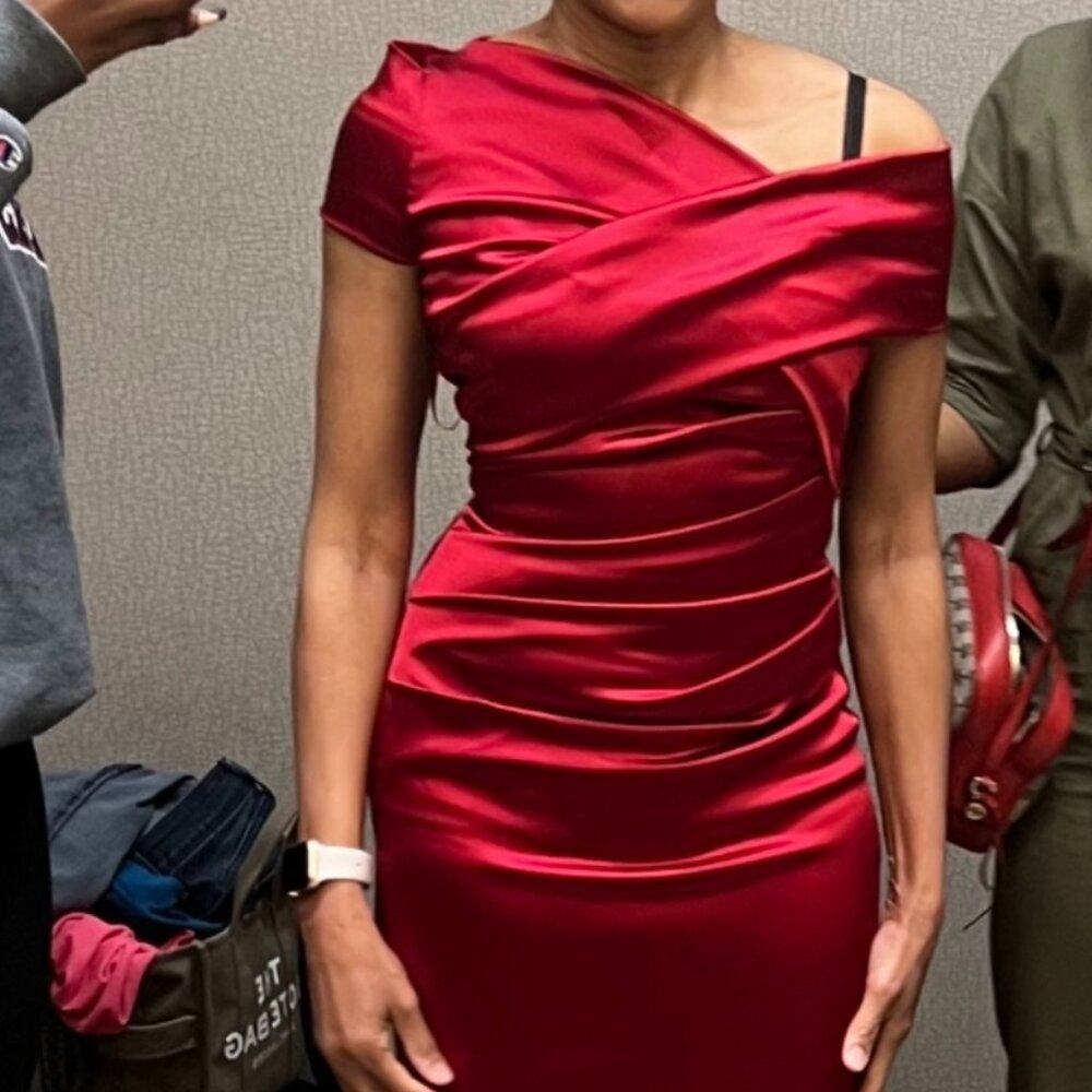 Talbot Runhof Asymmetric Red Evening Gown